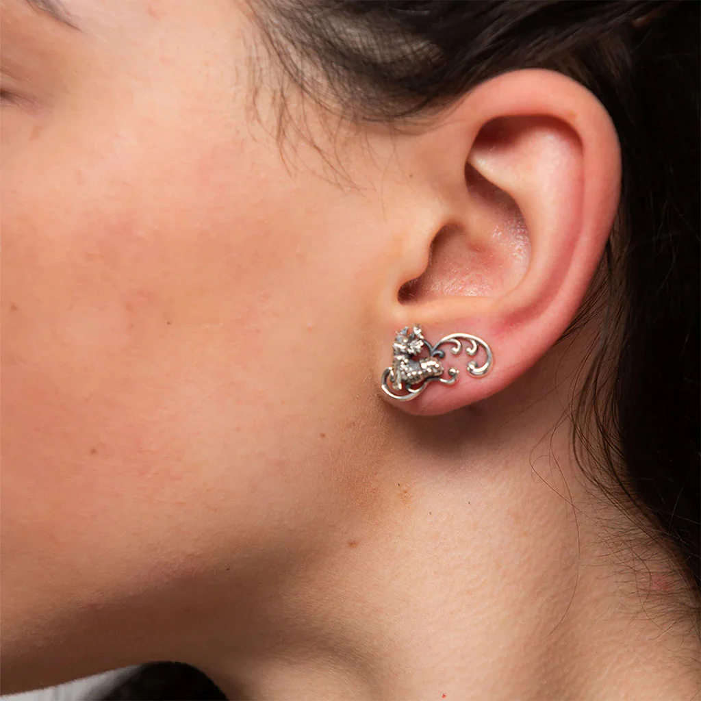 Labyrinth Worm Climbers Silver Earrings - Image 2